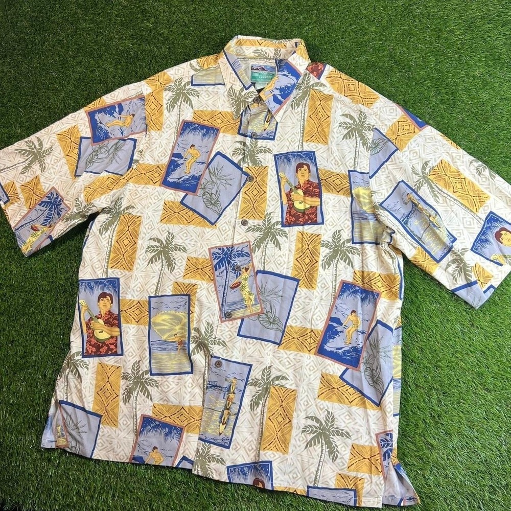 Reyn Spooner Hawaiian Traditions Rayon Aloha Shirt Surf Print Men's XL